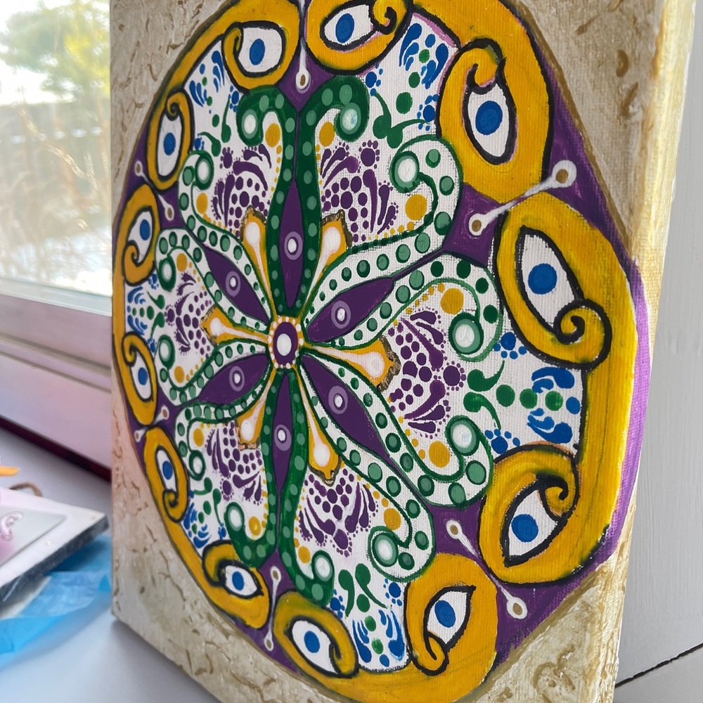 Purple and Green Mandala Painting Art